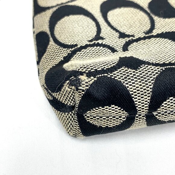 COACH Signature Pleated Wristlet Black & Grey Canvas & Leather 7" x 5" - Picture 6 of 9